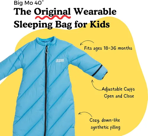 Miniatura 2 de Big Mo 40° - Saco de dormir para niños (edades de 2 a 4 años). El saco de dormir para acampar más acogedor y divertido para niños con puños