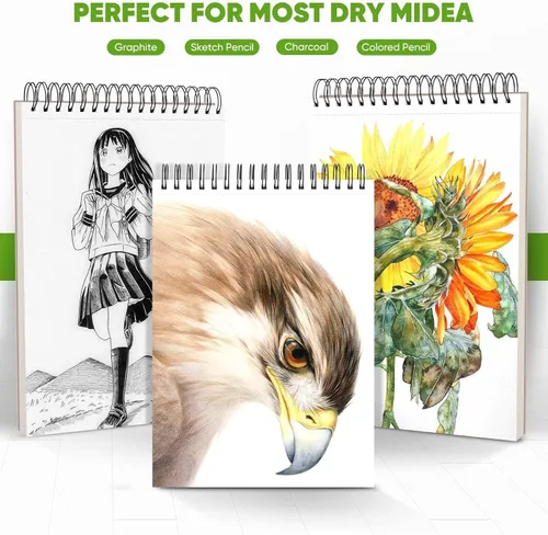 Miniatura 4 de Soucolor - Cuaderno de bocetos de 9 x 12 pulgadas, paquete de 1 de 100 hojas, encuadernado en espiral, libre de ácido (68 libras/100 g/m²), bloc