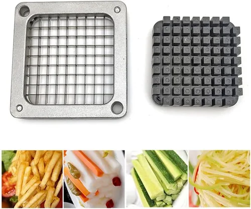 Cortador de papas fritas de repuesto, cortador de verduras comercial, hoja de acero inoxidable y bloque empujador para cortar papas cebollas (3/8