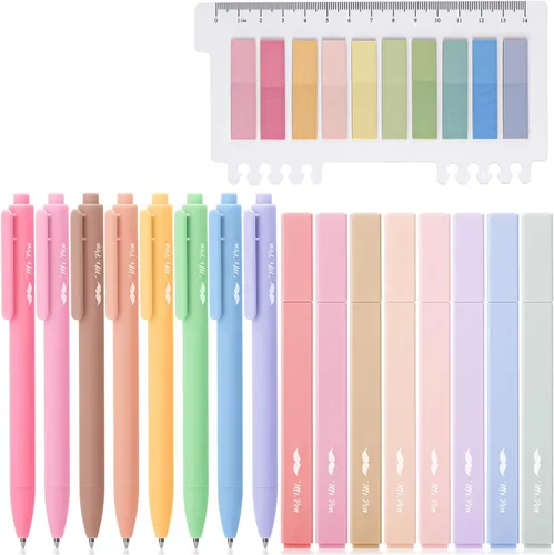 Mr. Pen Paquete de 16 bolígrafos de gel de colores estéticos y 200 hojas de pestañas adhesivas - Resaltadores sin sangrado para páginas de la Biblia