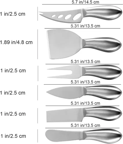 Miniatura 9 de VANRA Juego de 6 cuchillos de queso de acero inoxidable con esparcidor de mantequilla y tenedor para tablas de embutidos y platos de queso
