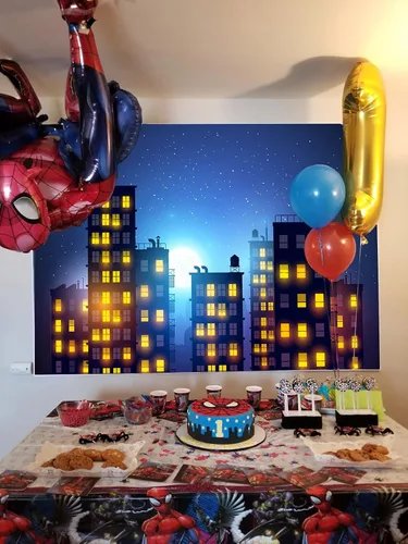 Miniatura 6 de Fondo de fotografía de Ciudad de superhéroes, hermoso tema de la ciudad de la luna, fondo de fondo para fiesta de cumpleaños de niños, carteles