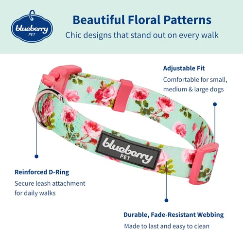 Miniatura 2 de Blueberry Pet 10+ Patrones Primavera Aroma Floral Collares, Collares Personalizados Turquesa