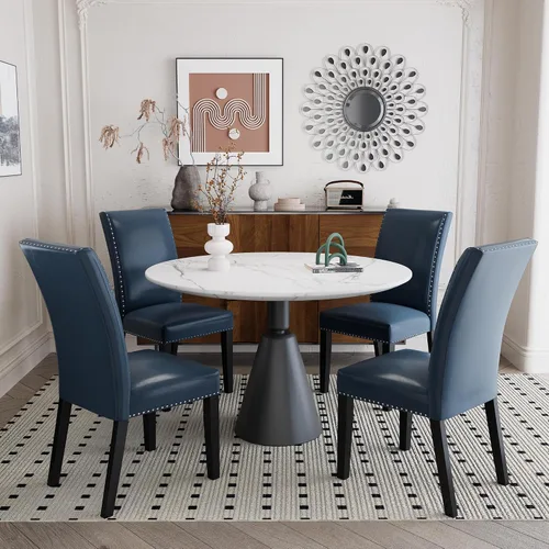Miniatura 11 de PADMA HOUSE Grey Parsons - Juego de 4 sillas de comedor tapizadas, de piel sintética, con ribete de cabeza de clavo, moderna silla auxiliar sin Gris