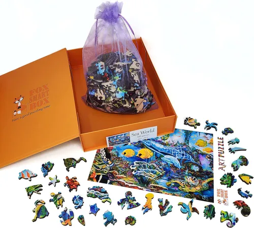 Miniatura 7 de Paquete de madera para adultos, piezas de forma única, fabricado en los Estados Unidos por FoxSmartBox - 333 piezas - Sea World