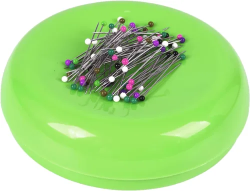 Hilltian - Cojín magnético con 100 alfileres de cabeza de plástico, soporte magnético para alfileres para costura y acolchado (Verde)