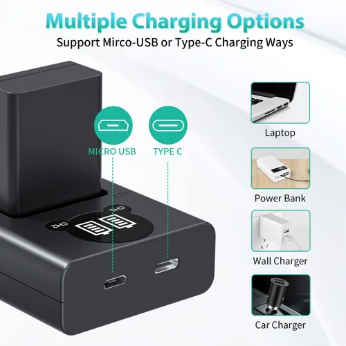 Miniatura 4 de LP EN-EL25 Paquete de cargador de batería, 1800 mAh, paquete de 2 baterías EN-EL25A para Nikon Z50, Z30, Z50 II, cámara ZFC, cargador USB Dual MH-32