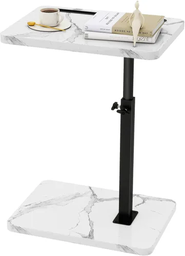 Miniatura 18 de IBUYKE Mesa auxiliar en forma de C ajustable en altura, mesa giratoria de 360° con ruedas, mesa auxiliar para espacios pequeños, sala de estar