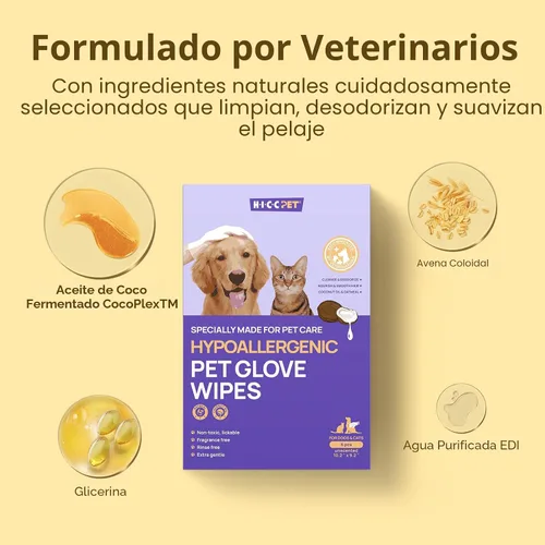 Miniatura 5 de HICC PET Toallitas desodorizantes de limpieza para perros y gatos, hipoalergénicas, hidratantes y nutritivas para guantes de aseo de mascotas