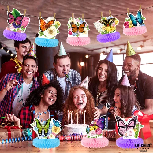 Miniatura 8 de KatchOn, Centros de mesa grandes de mariposa de panal para mesas, paquete de 8, decoraciones de fiesta de mariposas, decoraciones de mariposa