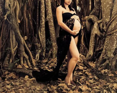 Miniatura 4 de Wamvp - Vestido de maternidad para sesión de fotos, mujeres embarazadas, encaje con hombros descubiertos, vestido de maternidad para baby shower