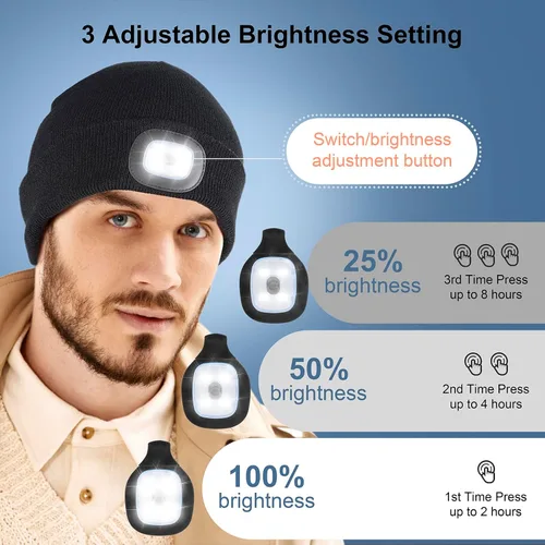 Miniatura 24 de Tutuko Gorro unisex con luz, gorro LED recargable por USB, sombrero LED con linterna, regalos para hombres, mujeres, papá