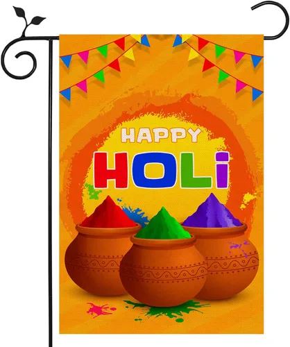 Nepnuser Bandera de jardín Happy Holi India Festival de colores Decoración de doble cara para césped delantero