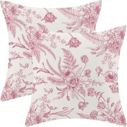 Miniatura 30 de CXMEIFLY Juego de 2 fundas de almohada de hojas florales de primavera de 16 x 16 pulgadas, para decoración de flores chinoiserie, almohadas