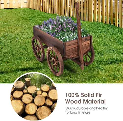 Miniatura 7 de S AFSTAR Carro de madera, soporte para maceta de flores de madera con 4 ruedas y agujeros de drenaje, maceta Amish, soporte de maceta rodante