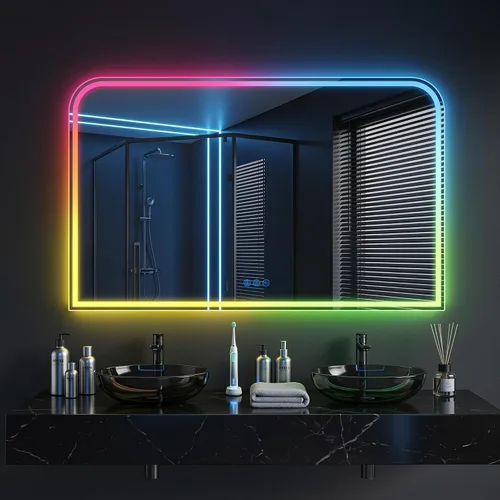 Miniatura 11 de Antok Espejo LED de baño, espejo LED con luces para baño, espejos de tocador iluminados para pared, antivaho, regulable, vidrio templado, función