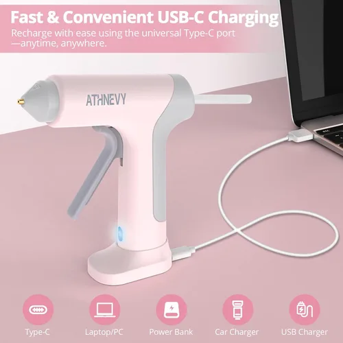 Miniatura 6 de Pistola de pegamento caliente inalámbrica, precalentamiento rápido de 4 V y 10 segundos, USB-C, batería de 2000 mAh con indicador, control
