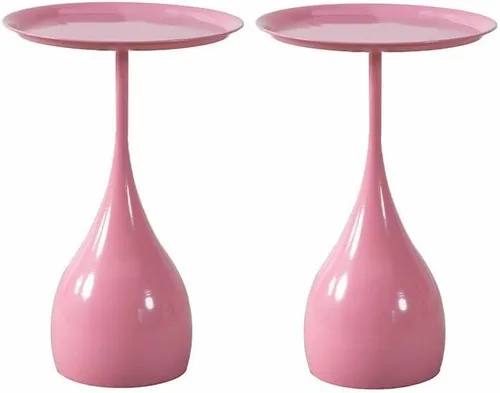 Miniatura 11 de Mesa auxiliar de café, mesa redonda de metal de estilo moderno de mediados de siglo con base de pedestal para sala de estar, juego de 1 color blanco