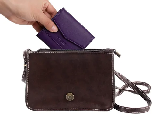 Miniatura 6 de Cartera pequeña y compacta de cuero para mujer, con bloqueo RFID, tarjetero para tarjetas de crédito para mujer, Púrpura, Cartera RFID