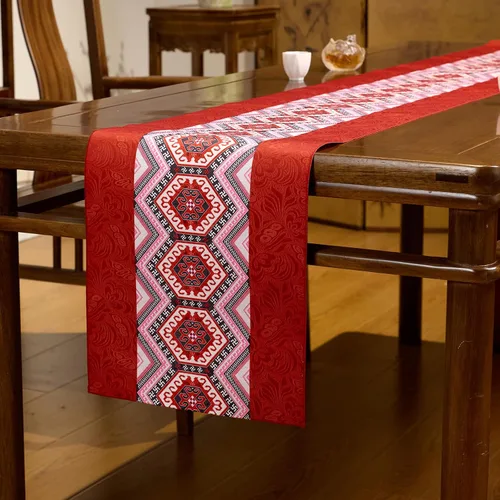 Miniatura 26 de Camino de mesa rojo de 13 x 85 pulgadas, de lino y algodón, decoración de otoño para decoración del hogar, camino de macramé de 85 pulgadas