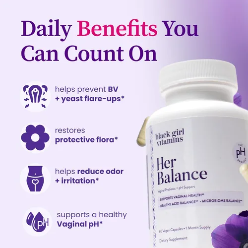 Miniatura 4 de Black Girl Vitamins - Probióticos vaginales Her Balance - Apoyo diario del microbioma para mujeres - 10 mil millones de UFC Lactobacillus Crispatus