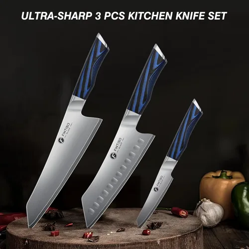Miniatura 4 de FINTISO Juego de 3 piezas de cuchillos de cocina, juego de cuchillos de chef profesional con mango G10, juego de cuchillos japoneses de acero