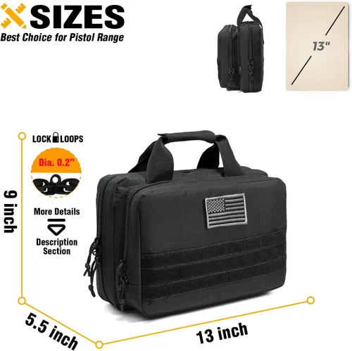 Miniatura 6 de DBTAC - Funda para pistola XS Bolsa táctica de 1 a 2 pistolas con cremallera con cerradura para campo de tiro al aire libre Parche de bandera