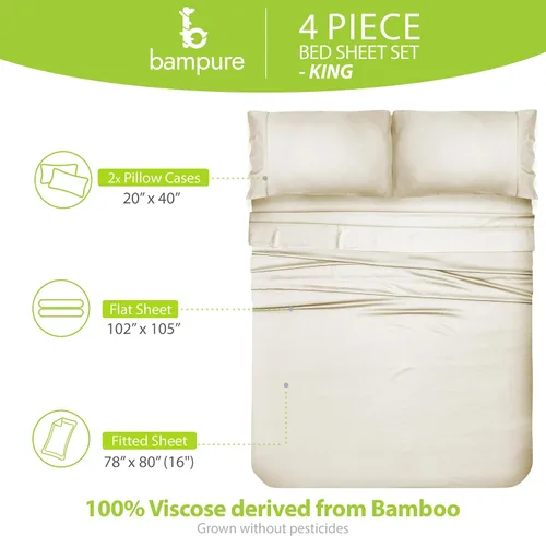 Miniatura 4 de BAMPURE - Juego de sábanas de 100 % viscosa de bambú, refrescantes, suaves, bolsillo profundo de hasta 16 pulgadas, 1 sábana encimera, 1 sábana