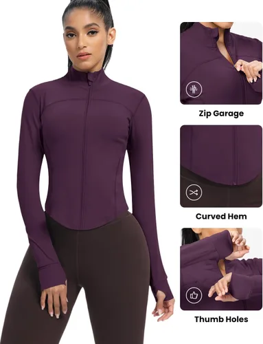 Miniatura 110 de AVGO Chaquetas de entrenamiento recortadas para mujer, con cremallera, ajustadas, atléticas, con agujeros para el pulgar