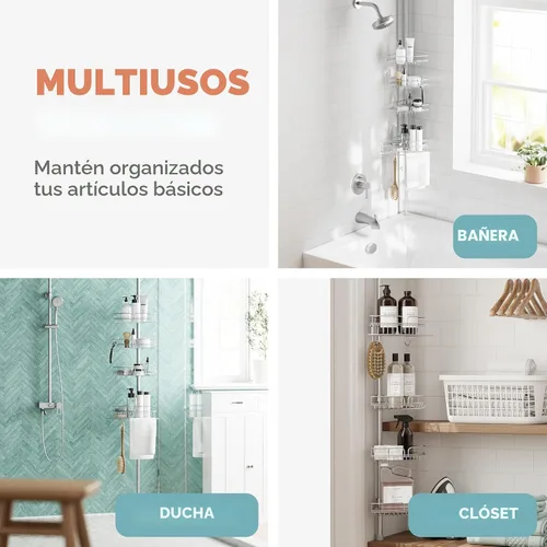 Miniatura 7 de Zenna Home - Organizador de esquina para regadera con barra de tensión, organizador de regadera ajustable con 4 cestas y toallero incorporado