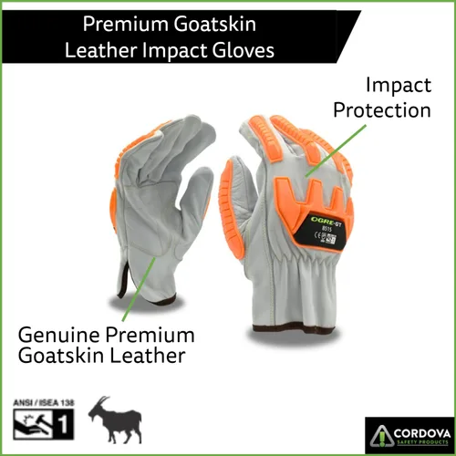 Miniatura 2 de Cordova 8515 Guantes de impacto de cuero, palma de cuero doble, protectores de TPR, parte trasera elástica, pulgar Keystone, Nivel de impacto ANSI