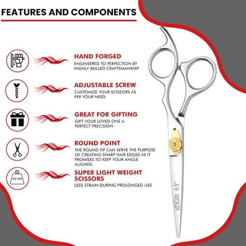 Miniatura 5 de Tijeras de corte de pelo – Serie de tijeras de afeitar afiladas – 6.5 pulgadas con ajuste fino – Tijeras de pelo de acero inoxidable profesionales