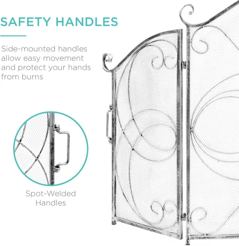 Miniatura 5 de Best Choice Products - Pantalla de chimenea de 3 paneles de 55x33 pulgadas de hierro forjado macizo transparente, protector de seguridad contra
