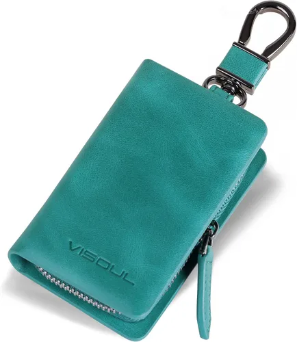 Miniatura 8 de VISOUL Leather Car Key Fob Case Holder for Men and Women, Zipper Keychain Protector Cover with Metal Hook for House Keys