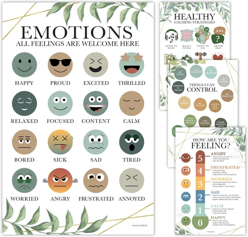 Hadley Designs - Tabla de Sentimientos para Niños de 4-8 años - Tabla de Emociones para Niños Pequeños de 3-5 años, Carteles de Sentimientos para