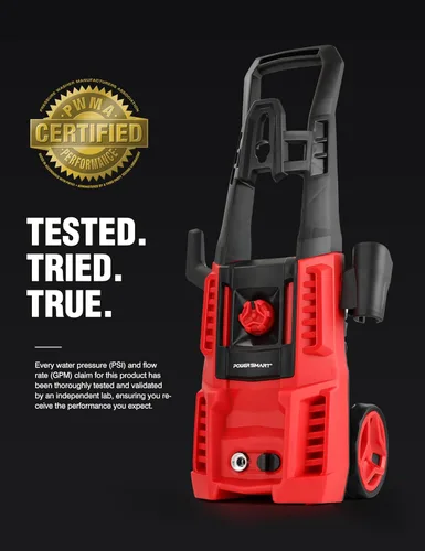 Miniatura 3 de Lavadora eléctrica a presión PowerSmart, 1850 PSI 1.7 GPM, lavadora de potencia portátil con boquillas ajustables, cañón de espuma, 58 pies de Rojo
