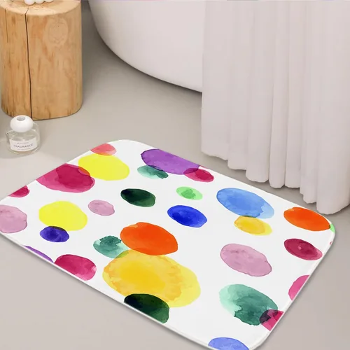TheBlackSpot Alfombra de baño de lunares de dibujos animados coloridos, tapete de baño antideslizante, tapete de imitación de cachemira para puerta