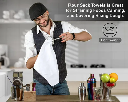 Miniatura 4 de RUVANTI Toallas de bolsa de harina 24 unidades 71x71 cm, 100% algodón, paño de cocina reutilizable, lavable a máquina, absorbente, toalla de bar