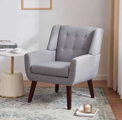 Miniatura 21 de HUIMO Silla de Acento para Sala de Estar, Sillón Tapizado con Botones Capitoné, Sillas de Sofá de Tela de Lino para Dormitorio, Sala de Estar, Silla