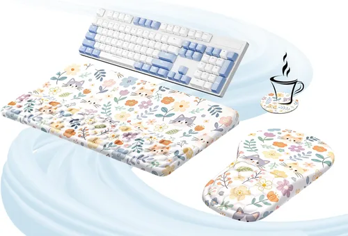 Miniatura 8 de Ospelelf Almohadilla Ergonómica para Mouse y Soporte con Reposamuñecas para Teclado, Comodidad de Espuma Viscoelástica, Alivio del Dolor para Flores