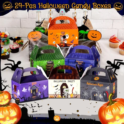 Miniatura 4 de TaoBary Juego de 24 cajas de dulces de Halloween, cajas de regalos de Halloween, cajas de regalos para regalos de cumpleaños, galletas, caja