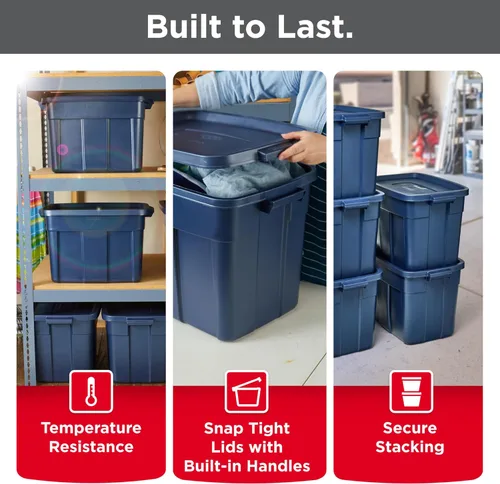 Miniatura 3 de Rubbermaid Roughneck - Contenedor de almacenamiento apilable resistente con tapas y asas de 18 galones, paquete de 6 unidades, fabricado en Estados