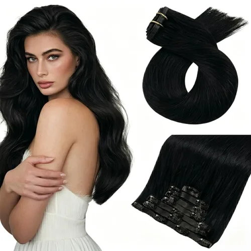 Miniatura 22 de Moresoo - Extensiones de cabello humano con pinzas, sin costuras, con trama, de poliuretano, invisible, cabello humano real, color rubio platino, 7