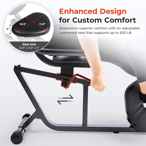 Miniatura 4 de Sunny Health & Fitness Smart Recumbent Bike, Wide Cushioned Seat & Back, Indoor Cycling Machine for Adult/Seniors Home Exercise, Free SunnyFit App