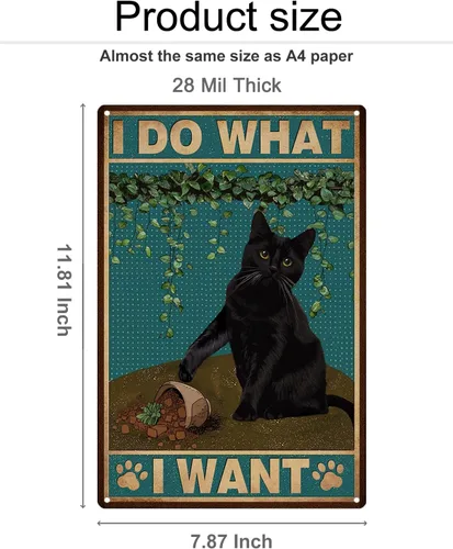 Miniatura 6 de ALKB Divertido letrero de gato negro – I Do What I Want - Letreros de metal para amantes de los gatos, regalo para decoración de pared en casa
