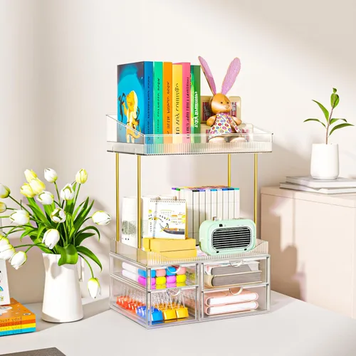 Miniatura 5 de SNSLXH Organizador de maquillaje de 4 cajones, 4 niveles, organizador de cosméticos, ideal para cosméticos, con cajones para encimera, baño