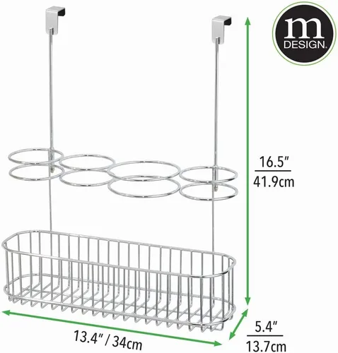 Miniatura 5 de mDesign - Canasta de almacenamiento de metal para poner sobre la puerta del gabinete,para cuidado del cabello y herramientas de peinado, Acero