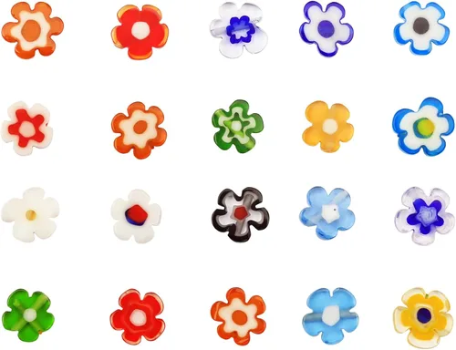 Miniatura 6 de YouLuo Millefiori Lampwork - 100 cuentas sueltas de cristal con forma de corazón, cuentas espaciadoras redondas para hacer joyas
