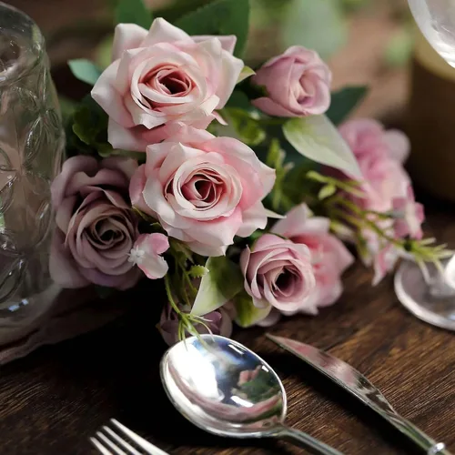 Miniatura 8 de Efavormart - 4 arbustos Ramo de novia de seda artificial de 12 pulgadas de rosa polvorienta, flores sintéticas