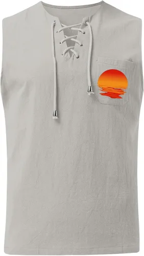 Miniatura 2 de EELHOE Mens Tank Tops Lightweight Fashionable Relaxed Fit Leisure Soft Lace Up Sleeveless Shirt Stylish Summer Vest